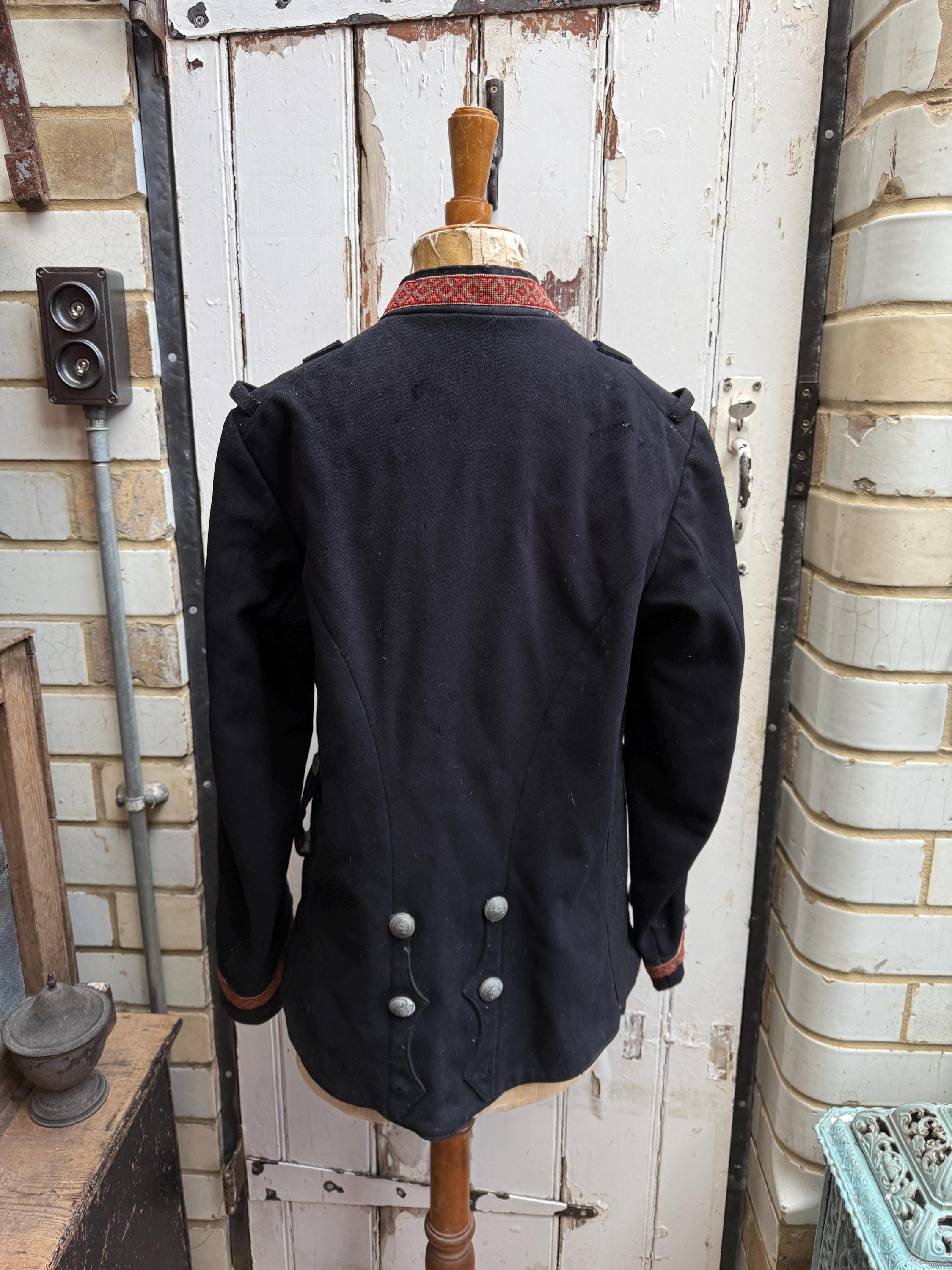 Antique French Navy Blue Pompiers Firefighters Jacket Coat Size S