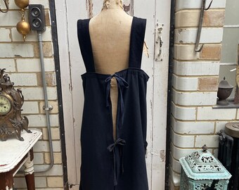 Antique/vintage Dutch Handmade Long Navy Blue Wool Pinafore Dress
