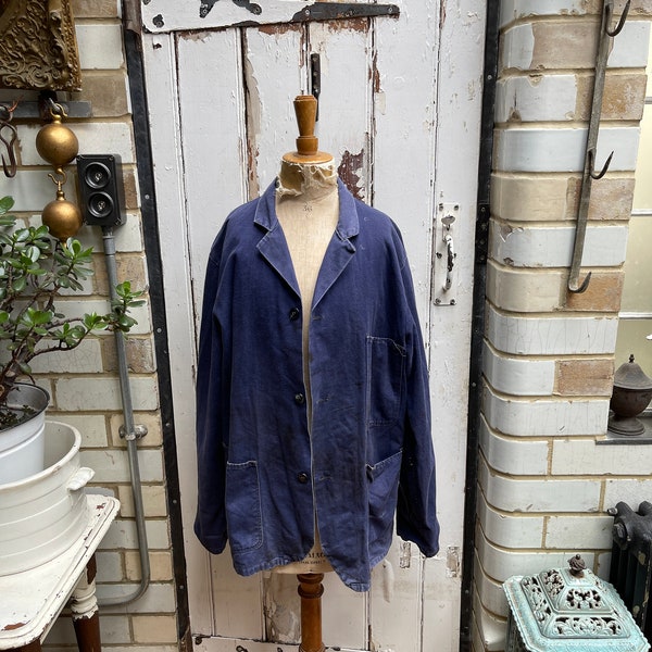 Vintage French Sanfor blue cotton chores jacket coat size 52  M