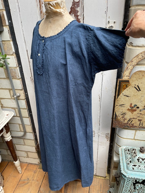 Antique French blue linen dress size M - image 10