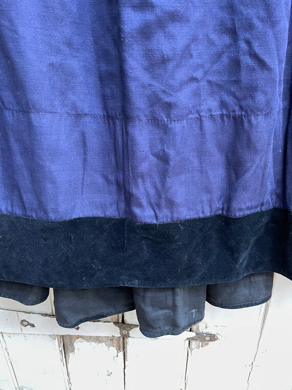 Antique French handmade blue cotton silk skirt si… - image 5