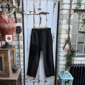 Antique French mens black wool pinstriped trousers size S/M
