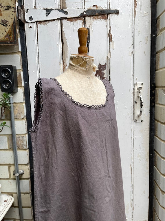 Antique French chocolate brown cotton dress initi… - image 8