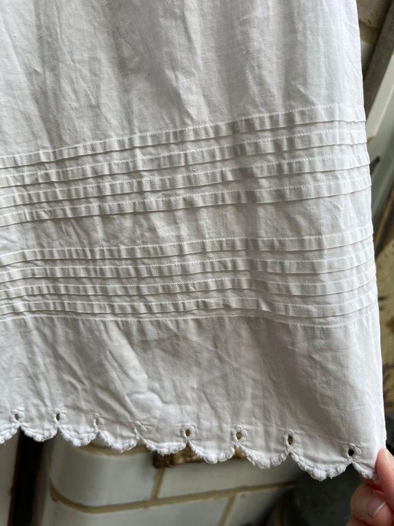 Antique handmade long white cotton skirt initials… - image 10