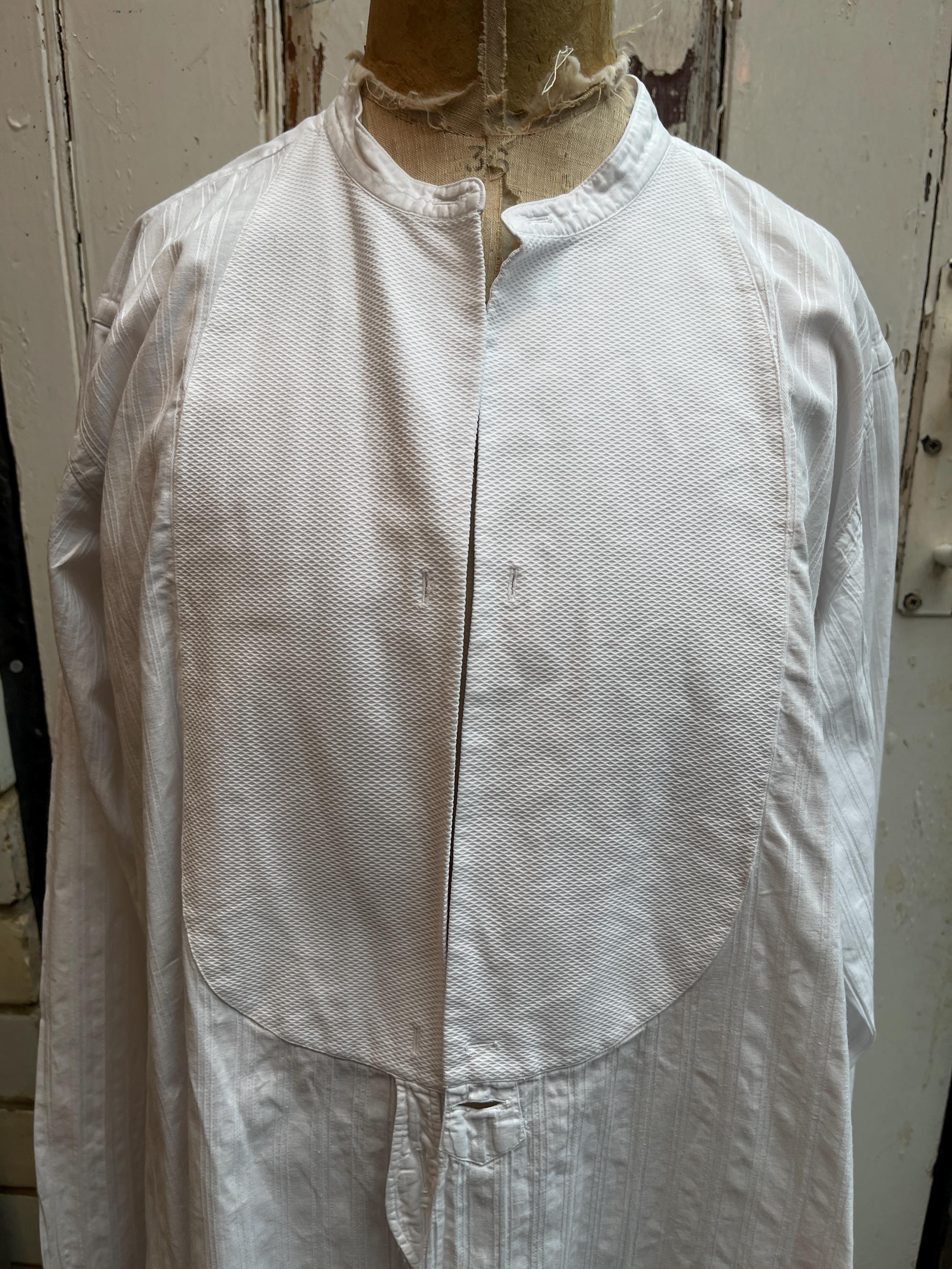 Antique Vintage French Noveltex White Cotton Dress Shirt Size S