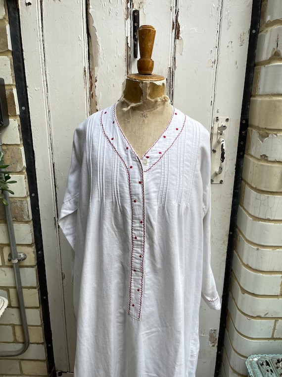 Antique French white brushed cotton warm dress ni… - image 2