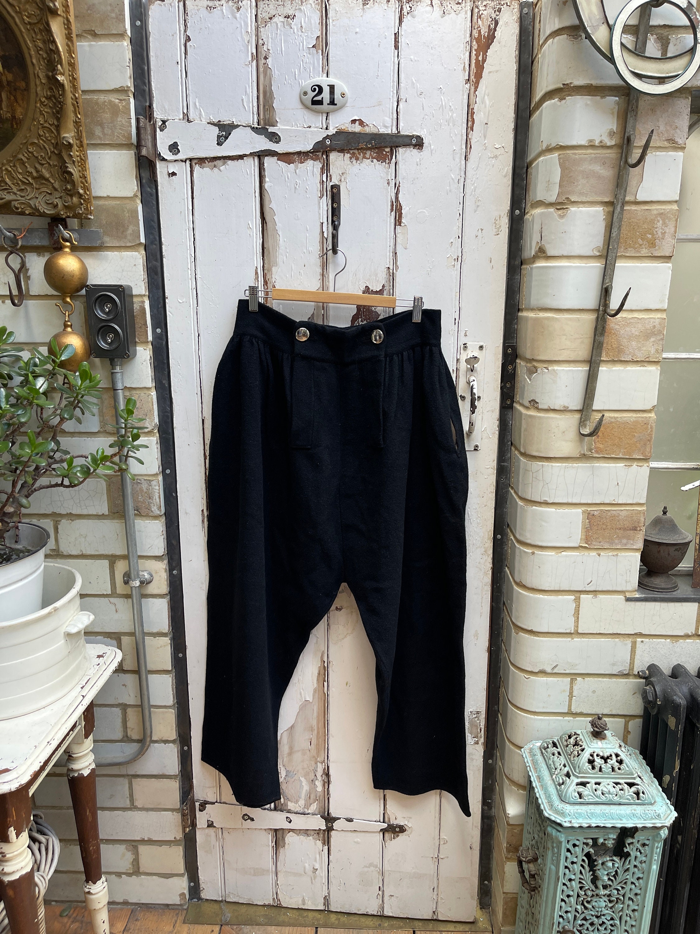 Antique Dutch Mens Handmade Navy Blue Wool Sailor Front Trousers