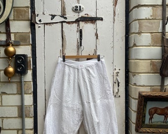 Antique white cotton lingerie bloomers initials AC size S