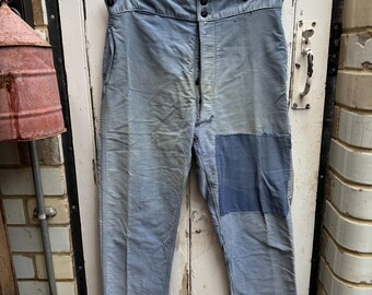 Antique French Le Favori Blue Cotton Moleskin Workwear Chores