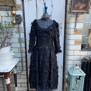 Antique vintage French handmade black cocktail evening dress size UK 10
