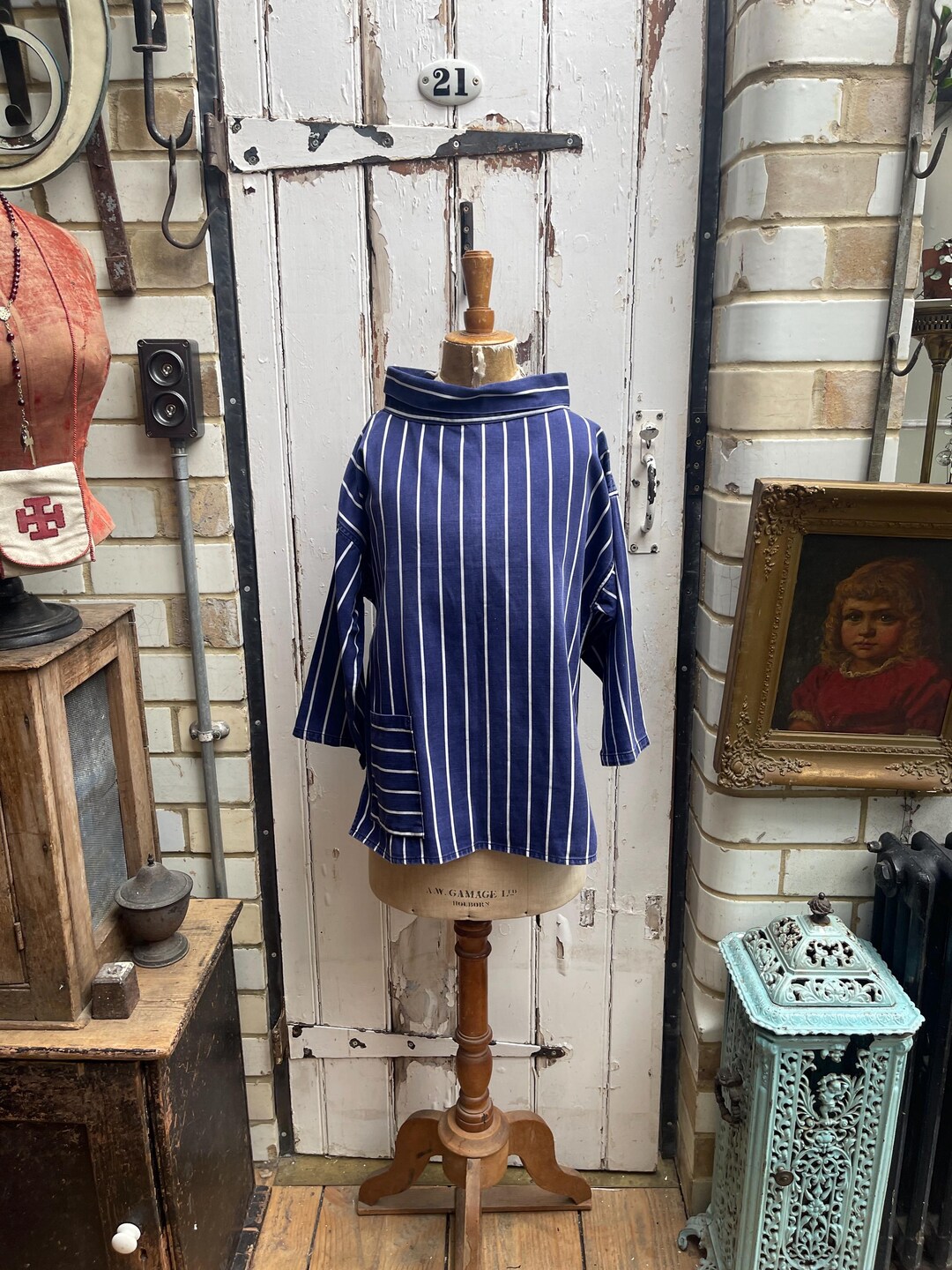 トップス Dutch Vintage stripe cotton smock shirt Dutch Vintage stripe cotton smock shirt（Vintage Blue White