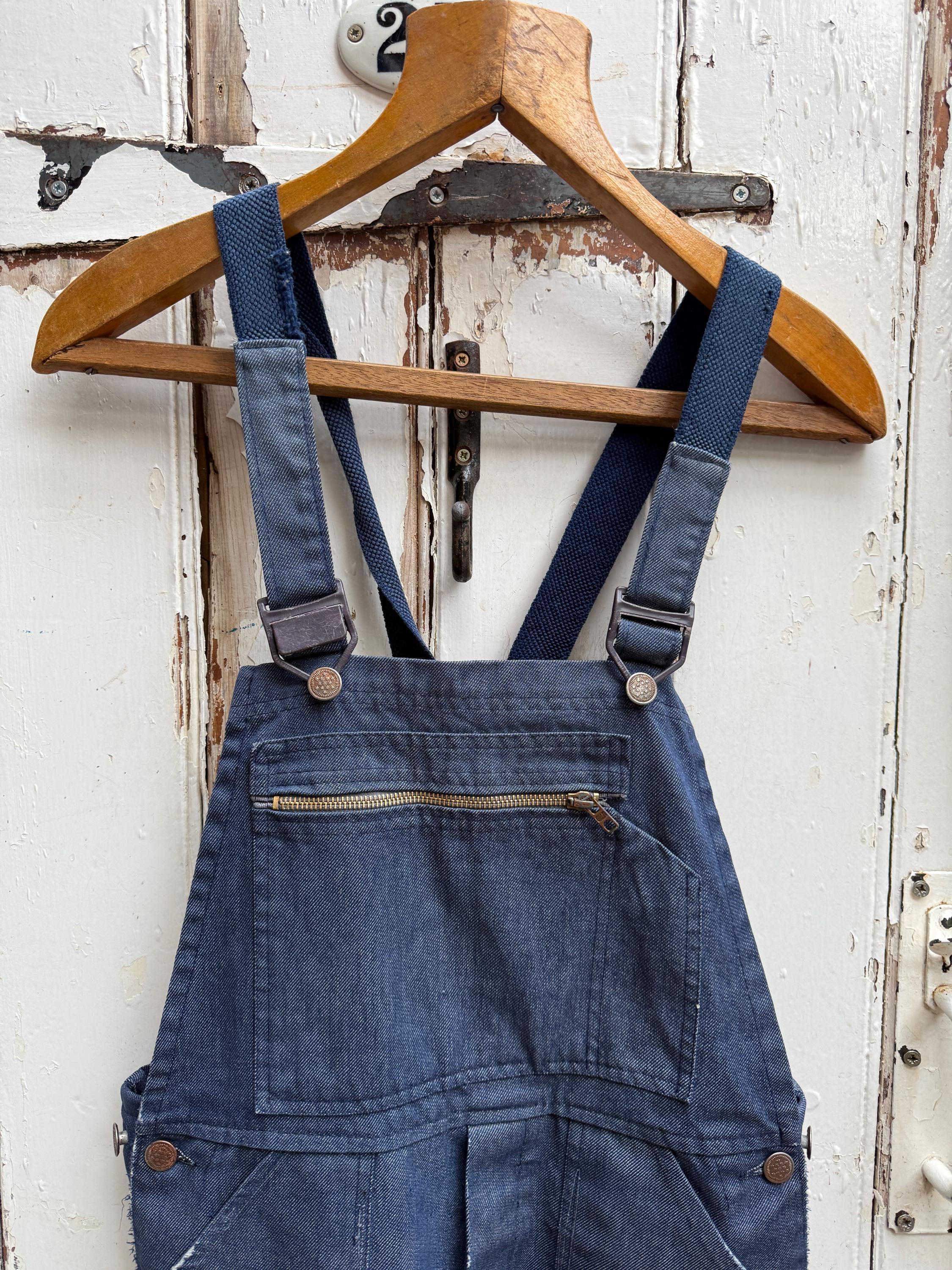 Antique Vintage French Blue Denim Cotton Dungarees Workwear