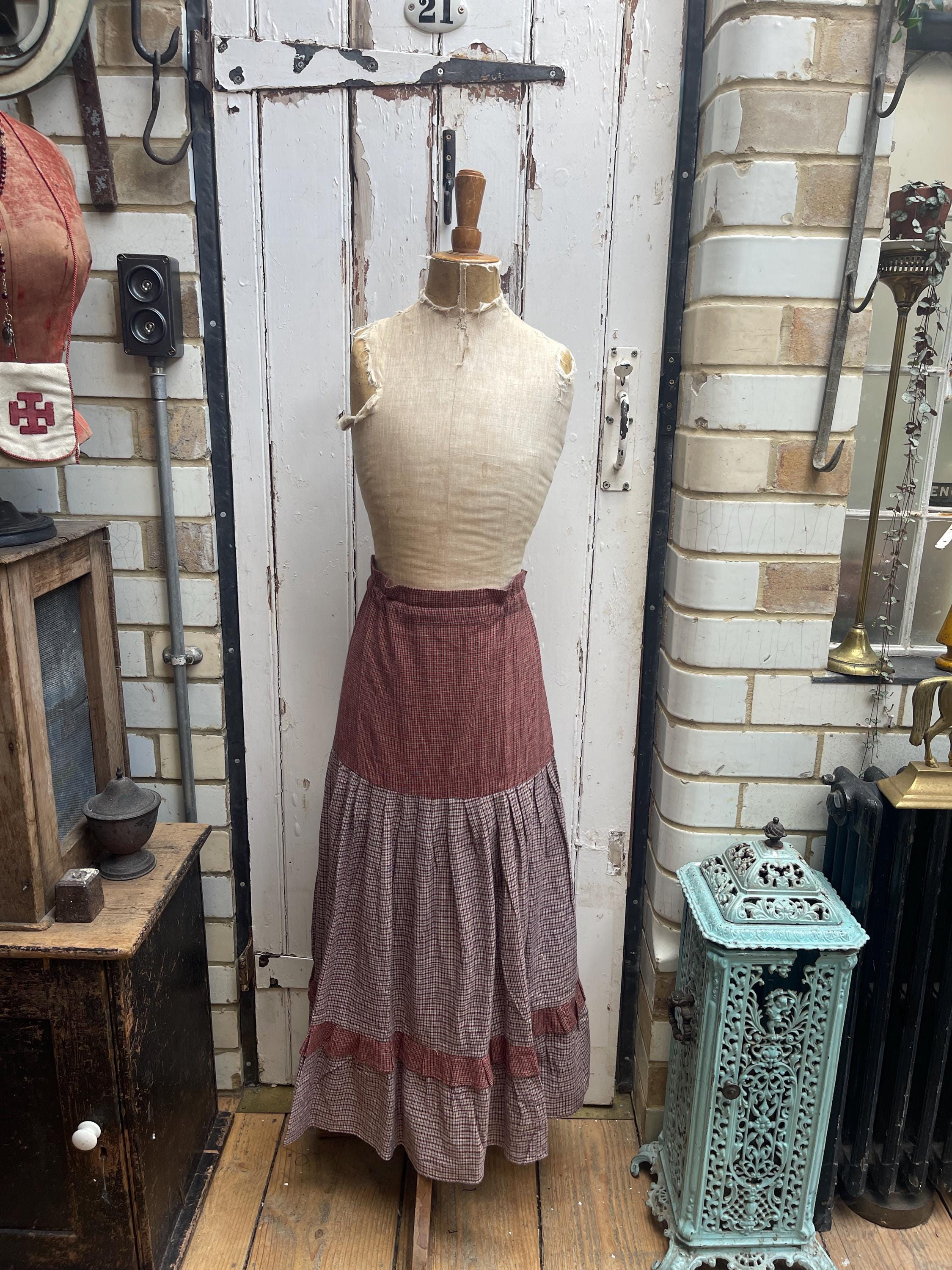 Vintage Kum Kum brushed cotton check skirt free size