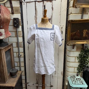 アンティークヴィンテージのフランス製ホワイトリネンのセーラー服 