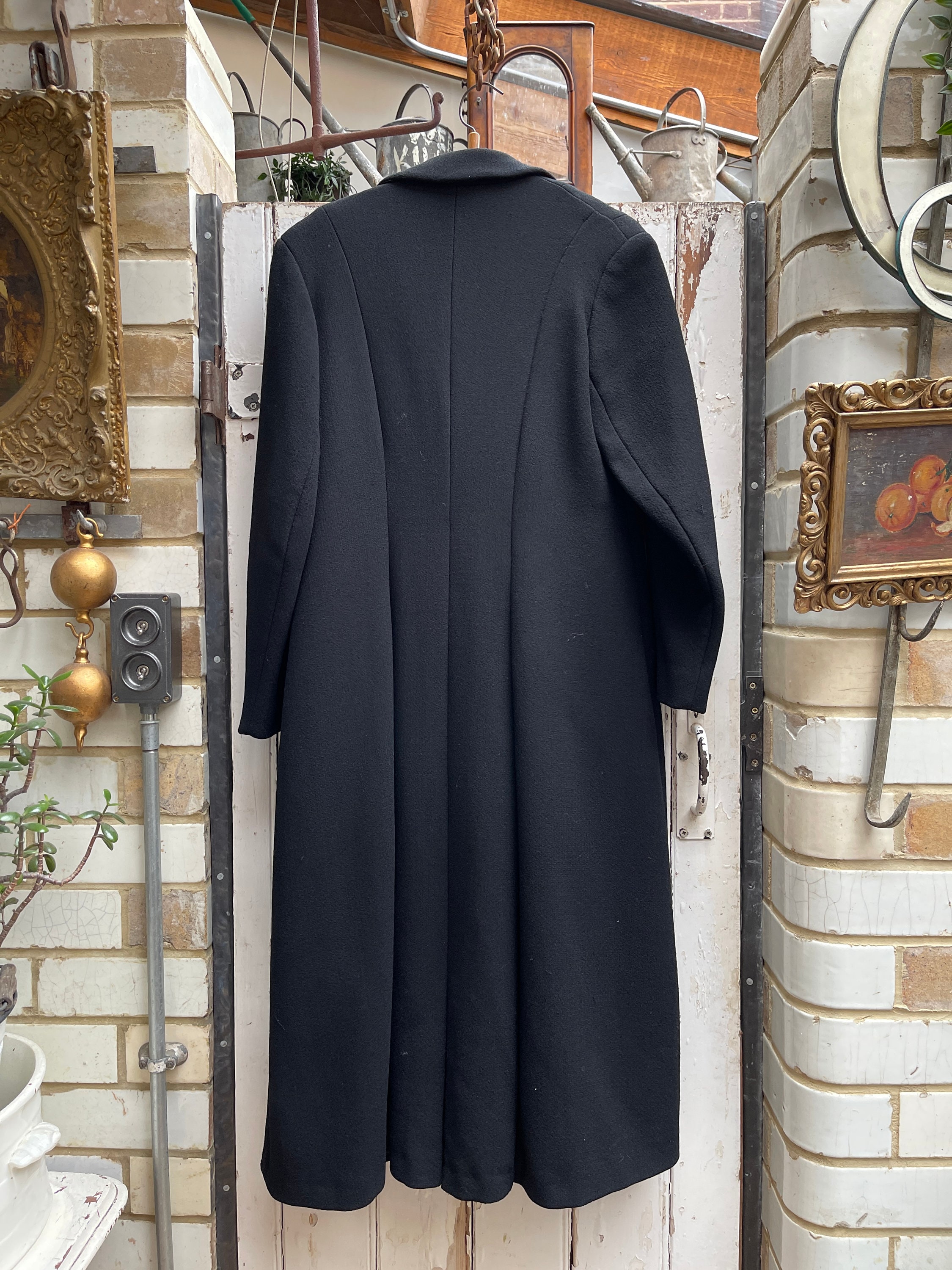Antique Dutch Long Black Wool Coat With Embroidered Collar Size M