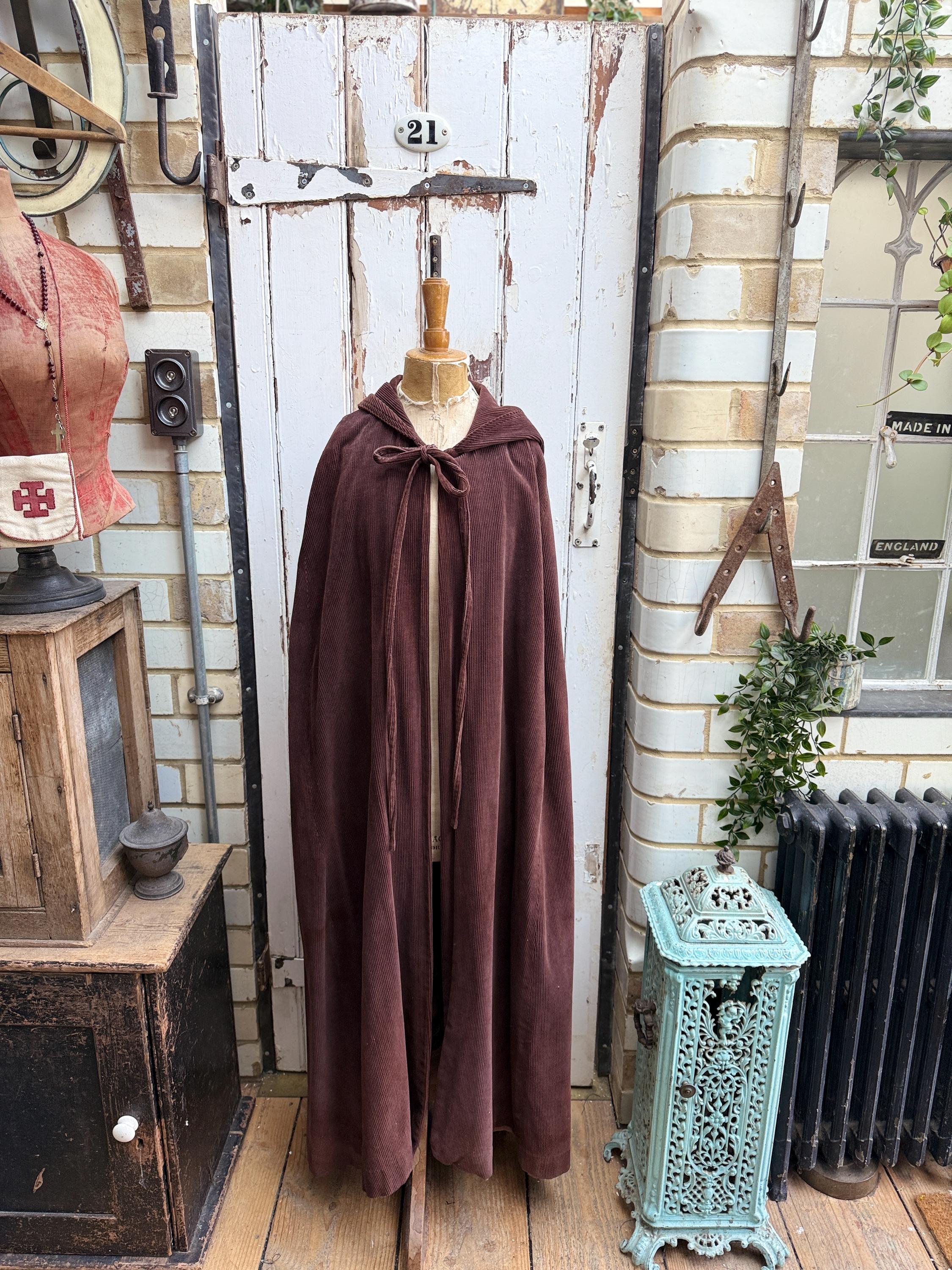 Vintage Laura Ashley Made in Wales Brown Corduroy Cape With Hood