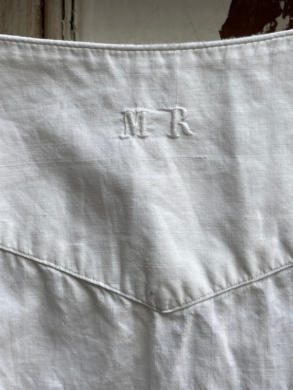 Antique handmade long white cotton skirt initials… - image 4