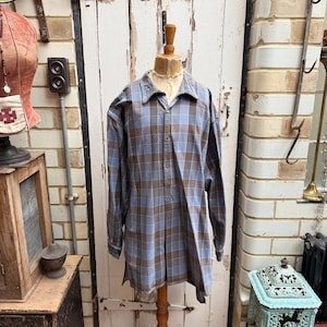 Antique vintage French warm cotton check shirt size L