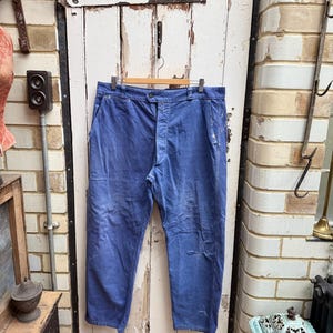 Antique vintage French Extra Savo blue cotton workwear chores trousers size M/L