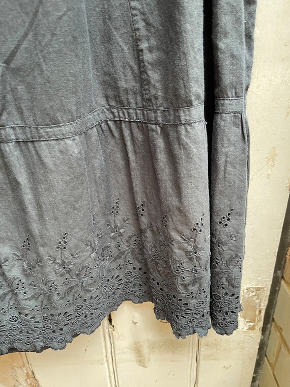 Antique handmade long black cotton skirt with tie… - image 4