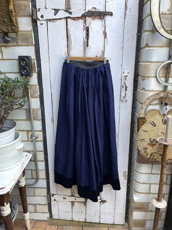Antique French handmade blue cotton silk skirt si… - image 6