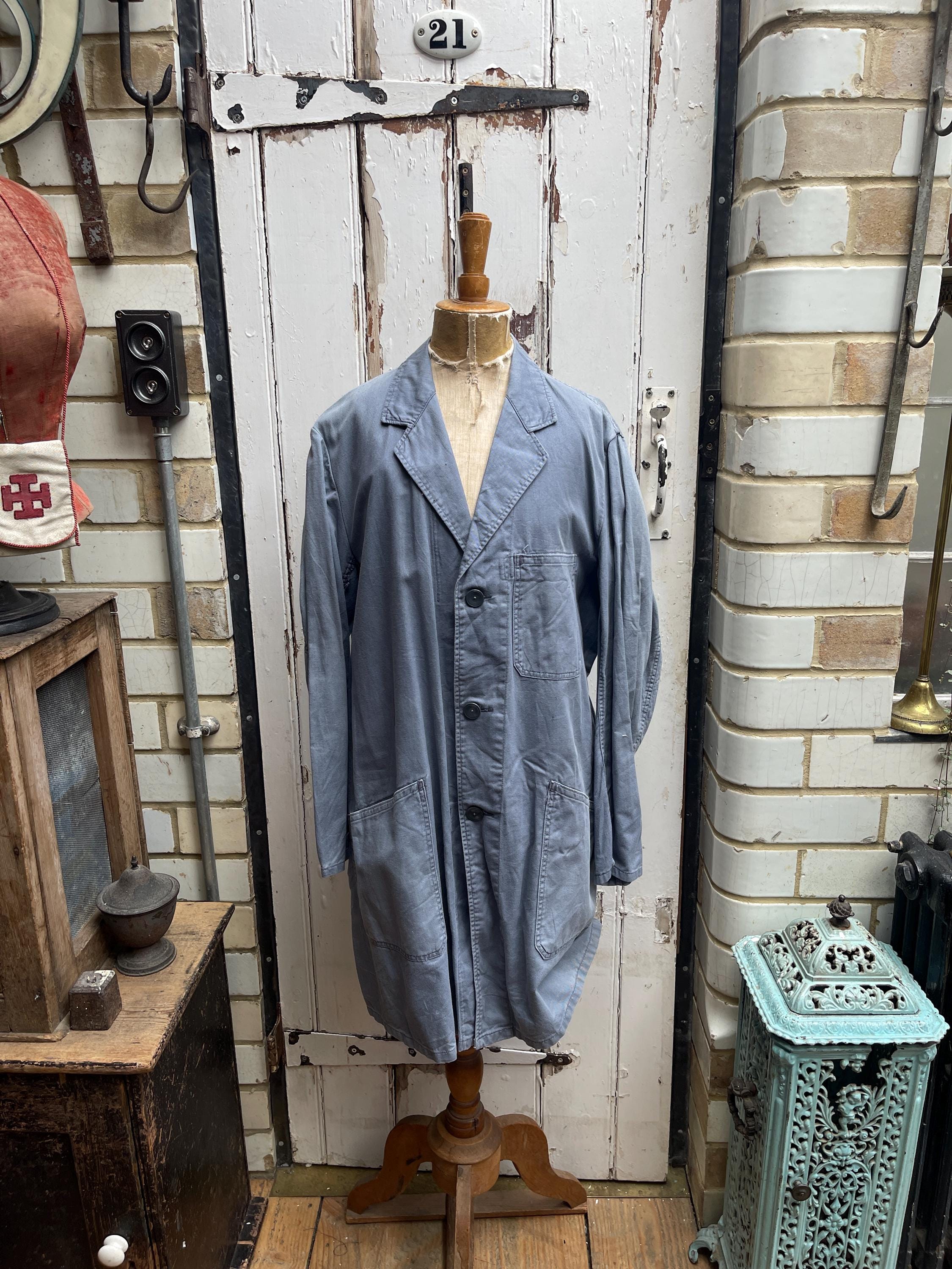 Antique vintage Putzer light grey cotton chores coat jacket overalls size M