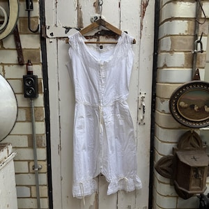 Antique white cotton lingerie camisole and shorts playsuit with lace top all in one size S