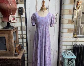 Vintage 60s/70s Peter Robinson Topshop lavender floral print long cotton prairie dress size XS UK 8