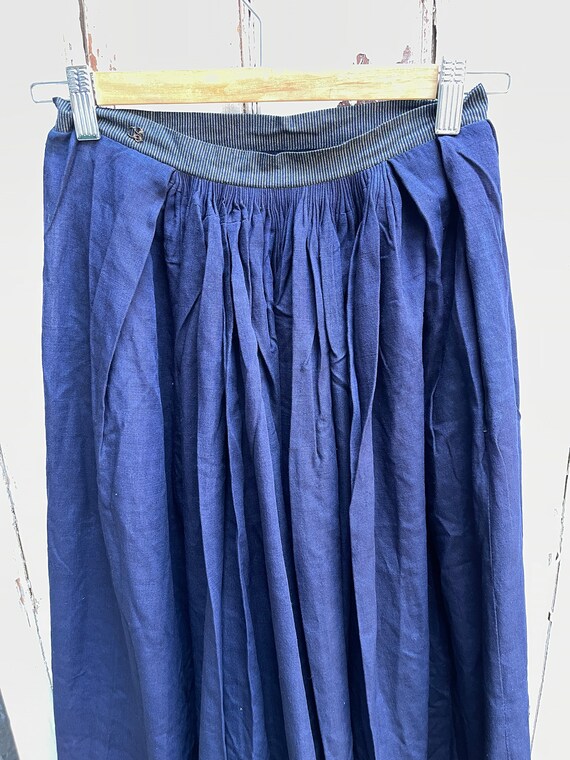 Antique French handmade blue cotton silk skirt si… - image 7