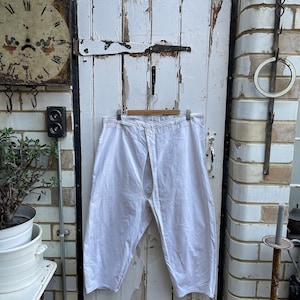 Antique French handmade white cotton cropped pyjama trousers pantalon shorts size M/L