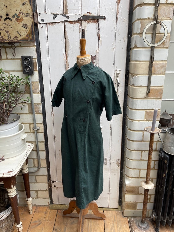 Antique British dark green cotton WW2 womens dres… - image 10