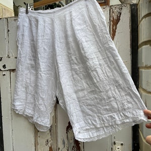 Antique French lingerie white soft cotton voile shorts with embroidery and lace trim size M/L image 10