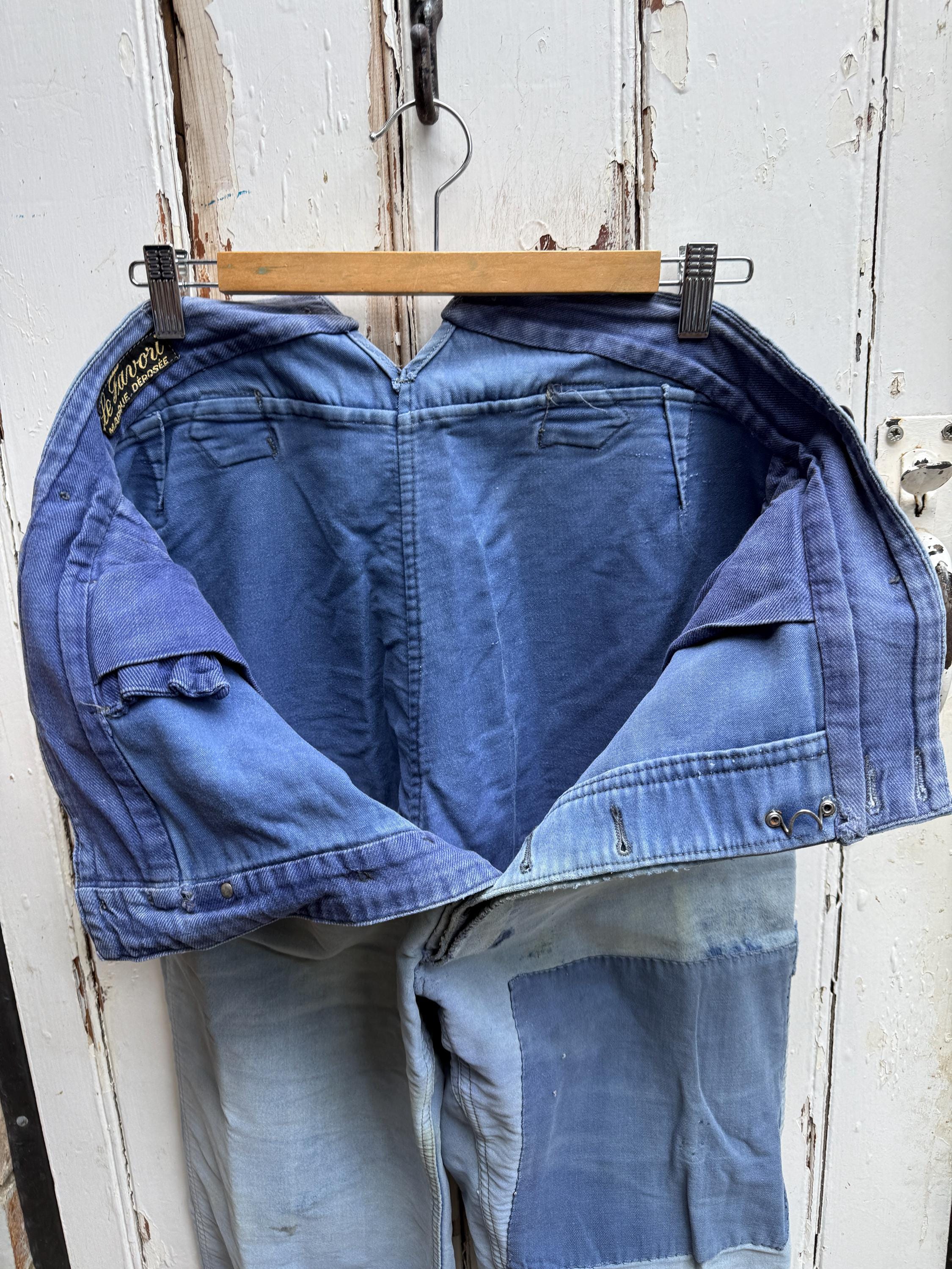 アンティーク フランス製 Le Favori ブルー コットン モールスキン