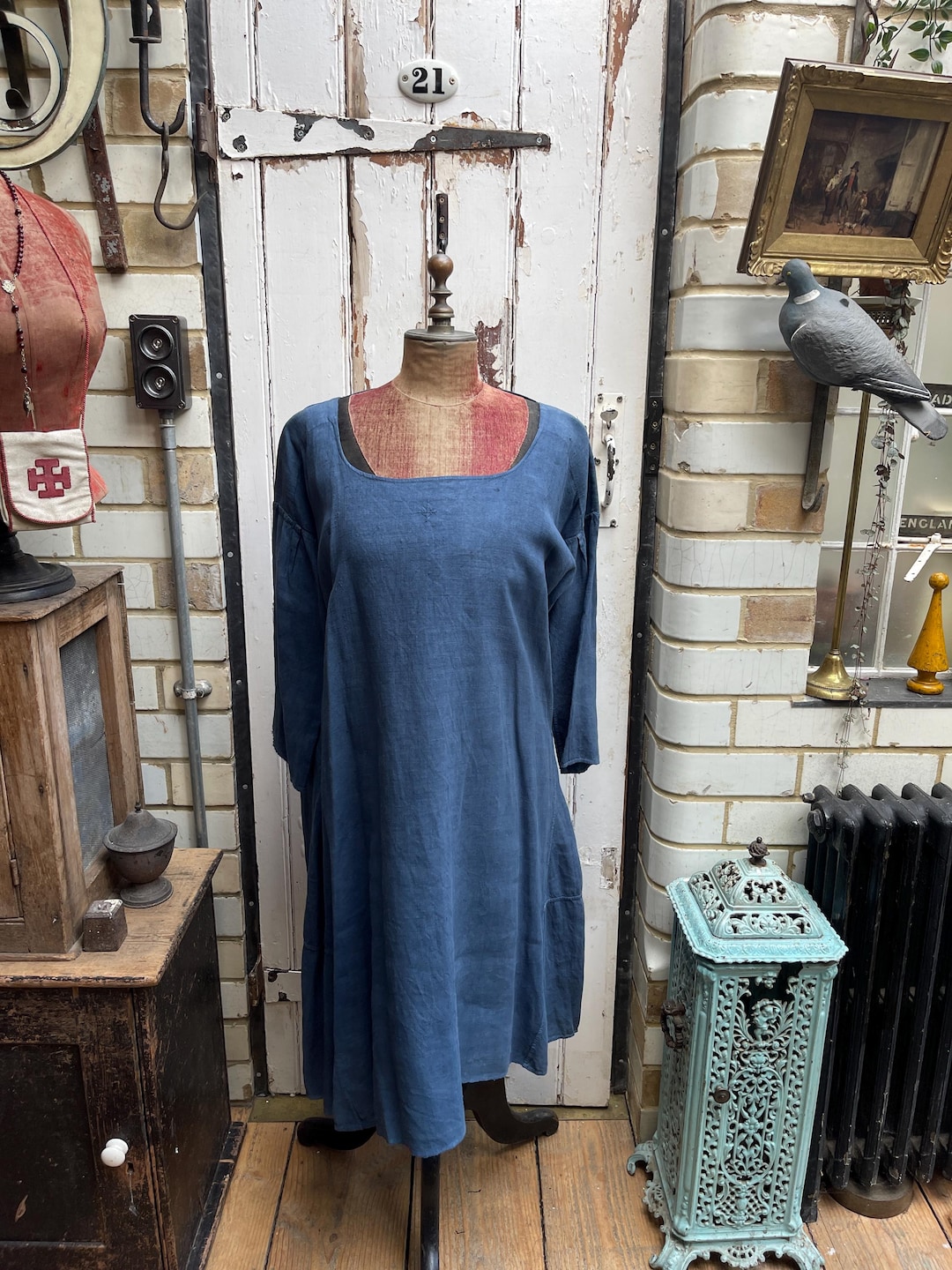 ワンピース French Linen Back\"O\" Dress Linen Pinafore Dress, Linen Sundress, Open Back Dress