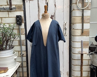 Antique Dutch handmade grey cotton tunic shift dress smock size M/L