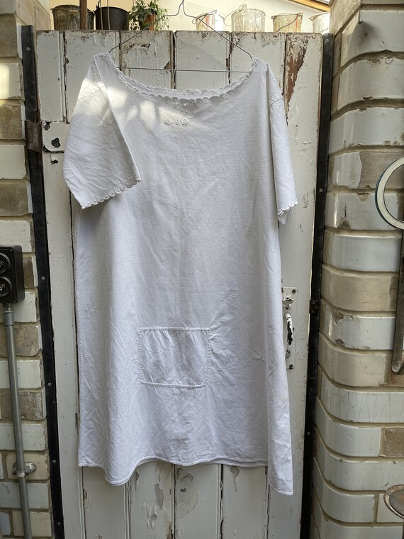 Antique French white linen cotton metis dress wit… - image 10