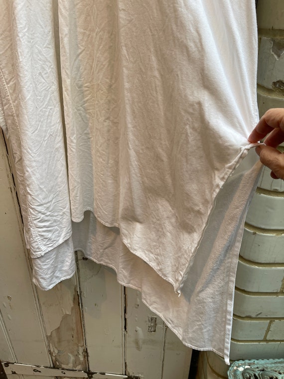 Antique French white warm cotton long shirt night… - image 9