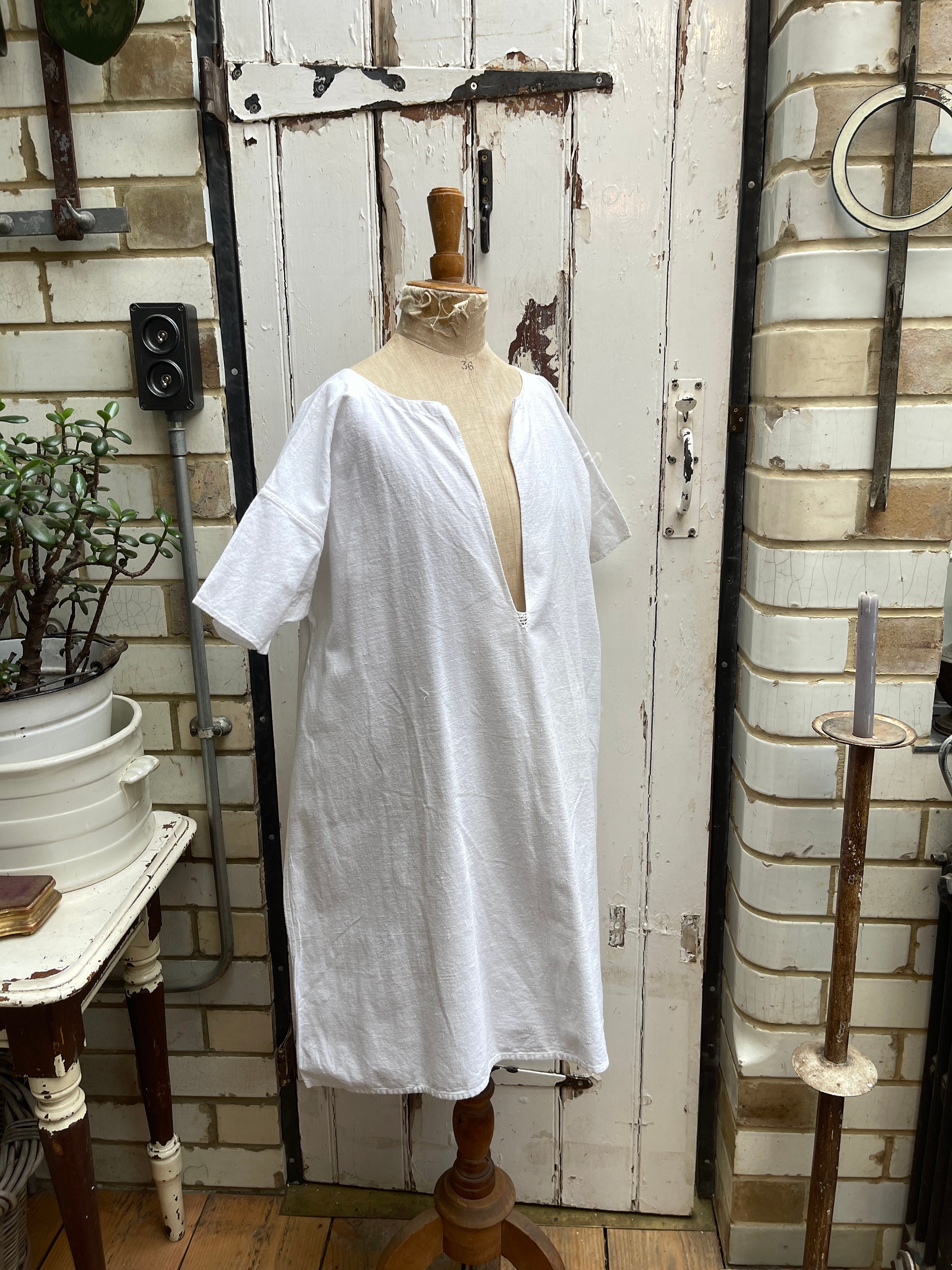 Antique Dutch Handmade White Cotton Tunic Shift Dress Smock Size L - Etsy