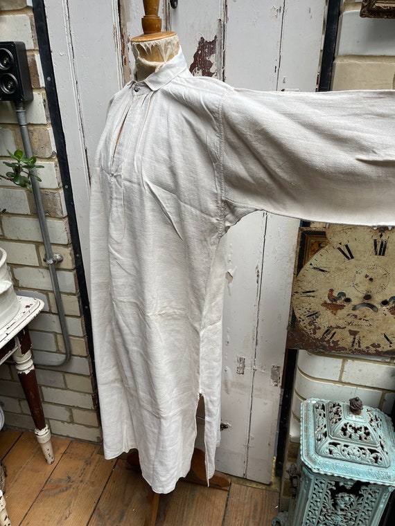 Antique French cream off white linen shirt dress … - image 4