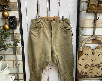 Antique vintage French Lunmer beige wool sporting breeches plus fours knickerbockers size M/L