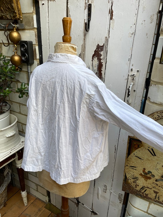 Antique French white cotton blouse size L - image 8