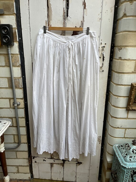 Antique handmade long white cotton skirt initials… - image 6