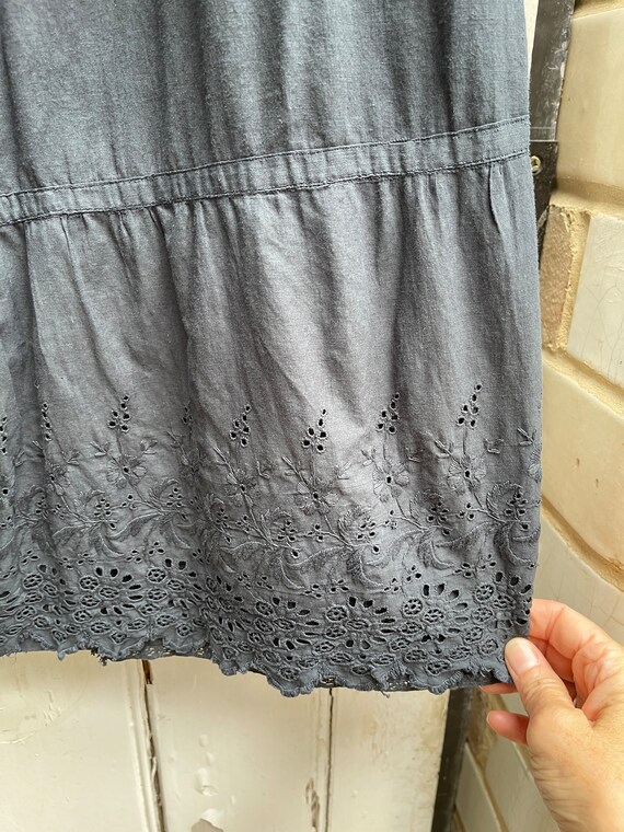 Antique handmade long black cotton skirt with tie… - image 8