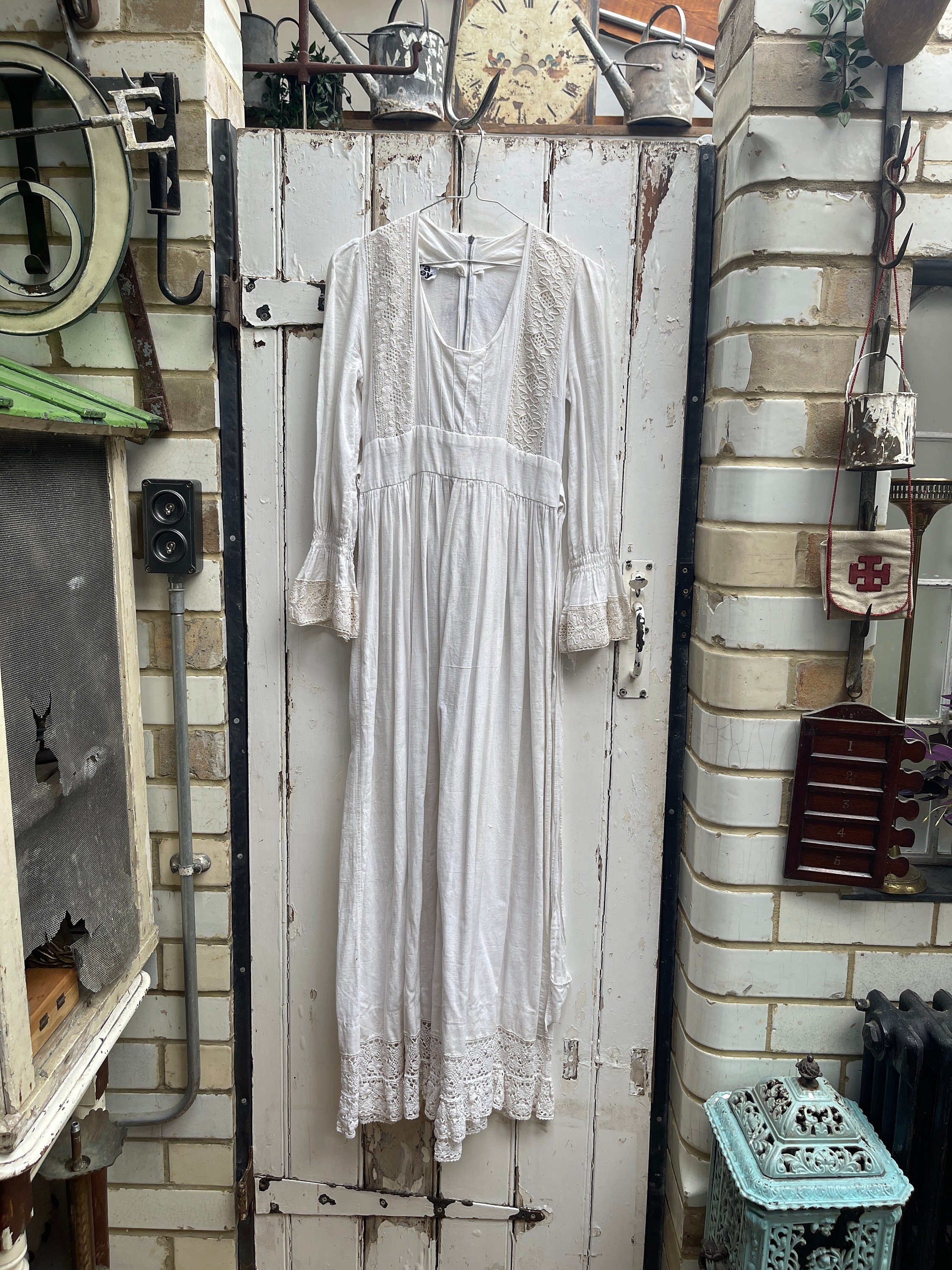 Vintage Laura Ashley long white prairie dress size S