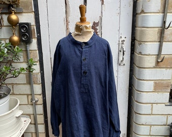 Antique/vintage Dutch handmade dark blue linen top smock size L