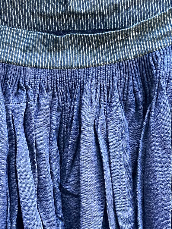 Antique French handmade blue cotton silk skirt si… - image 8