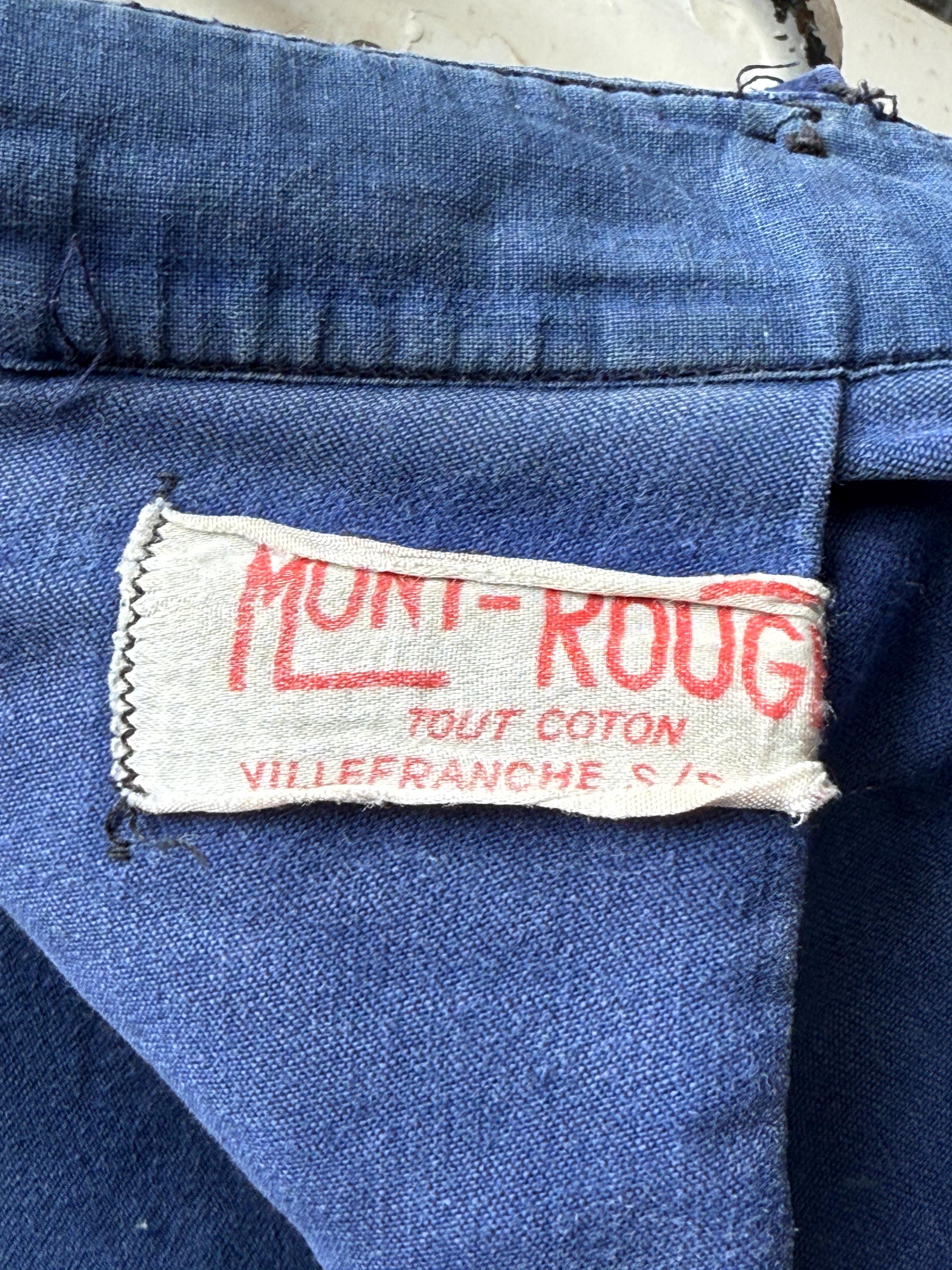 Antique French Mont Rouge Blue Cotton Moleskin Workwear Chores