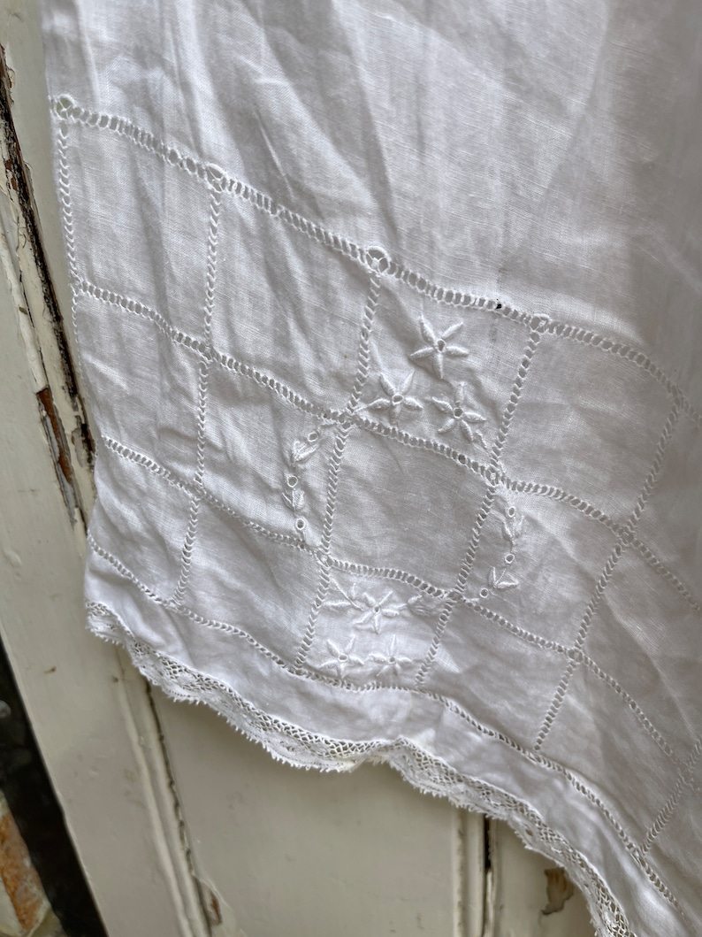 Antique French lingerie white soft cotton voile shorts with embroidery and lace trim size M/L image 7