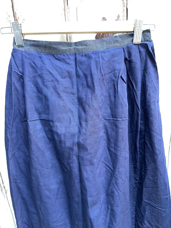 Antique French handmade blue cotton silk skirt si… - image 3