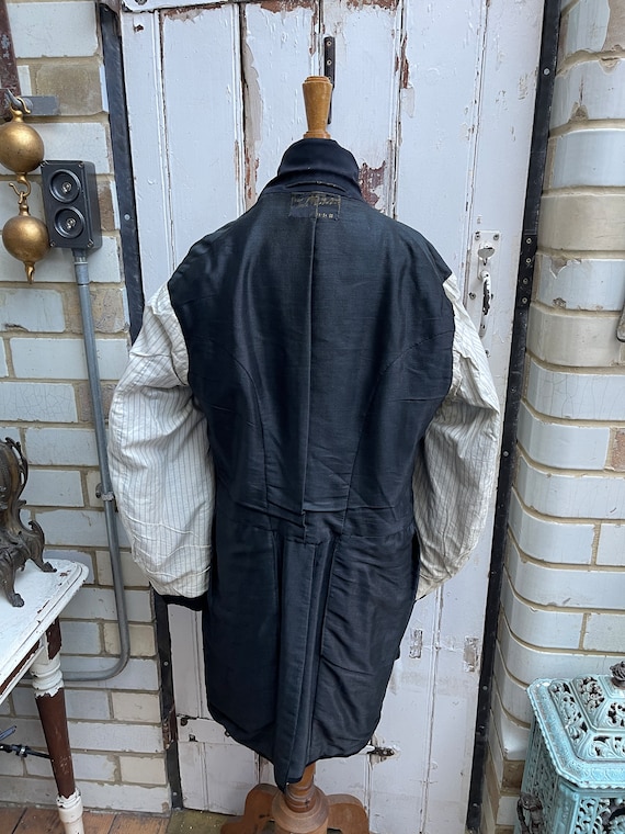 Antique French black wool long jacket mourning mo… - image 10